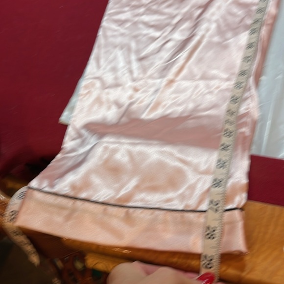 PINK satin PJ PANTS & SHORTS SET Peachy Pink black trim Stretch waist LUXURY MED - Picture 7 of 12